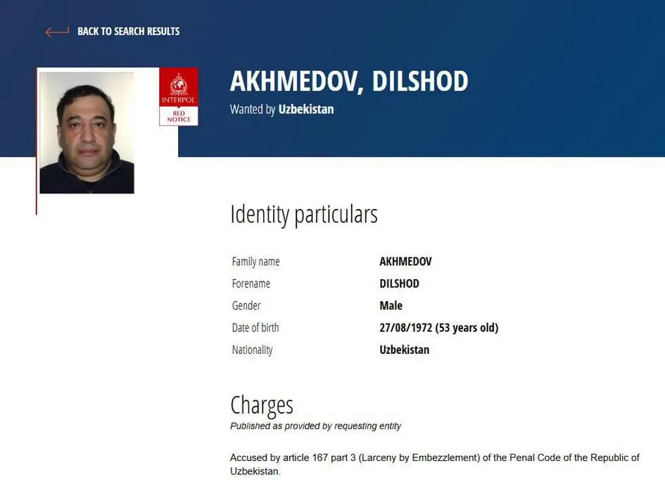 “O‘zmetkombinat” sobiq rahbari xalqaro qidiruvga berildi