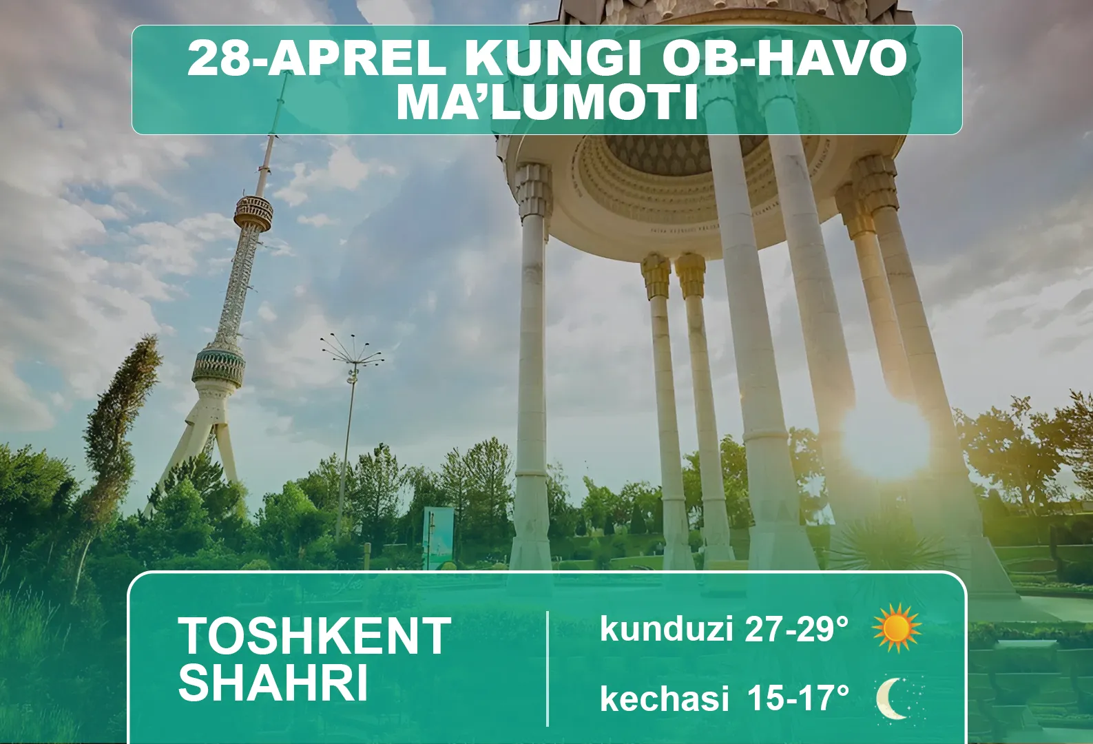 
														
														28-aprel kungi ob-havo ma’lumoti
														
														