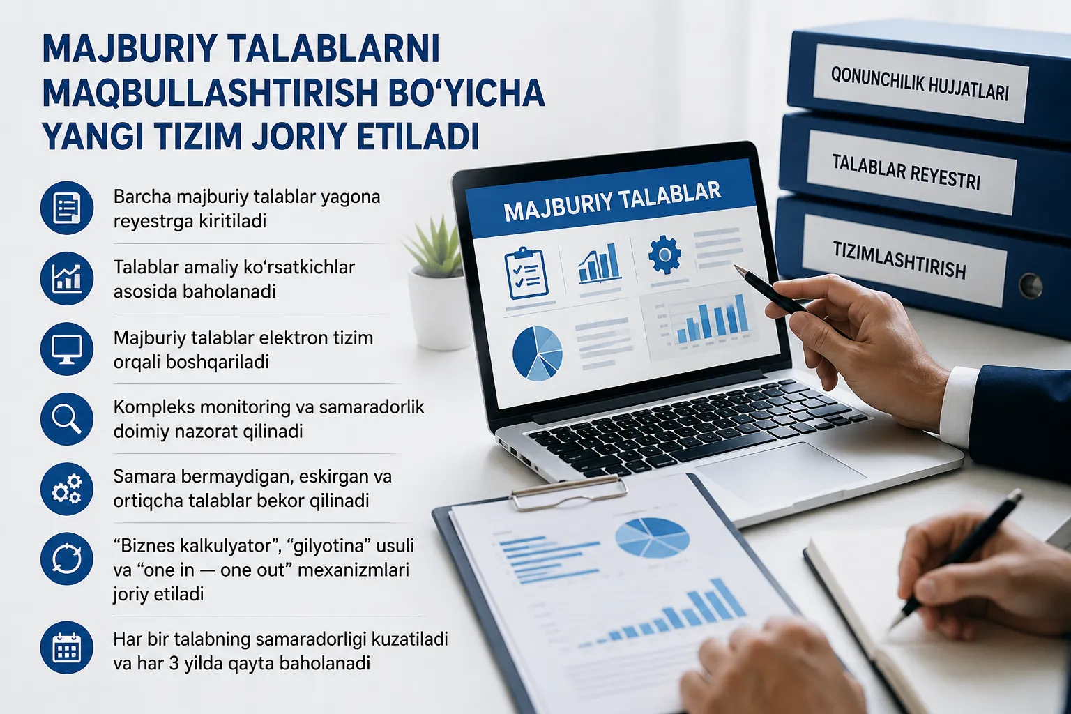 
														
														Majburiy talablarni maqbullashtirish bo‘yicha yangi tizim joriy etiladi
														
														
