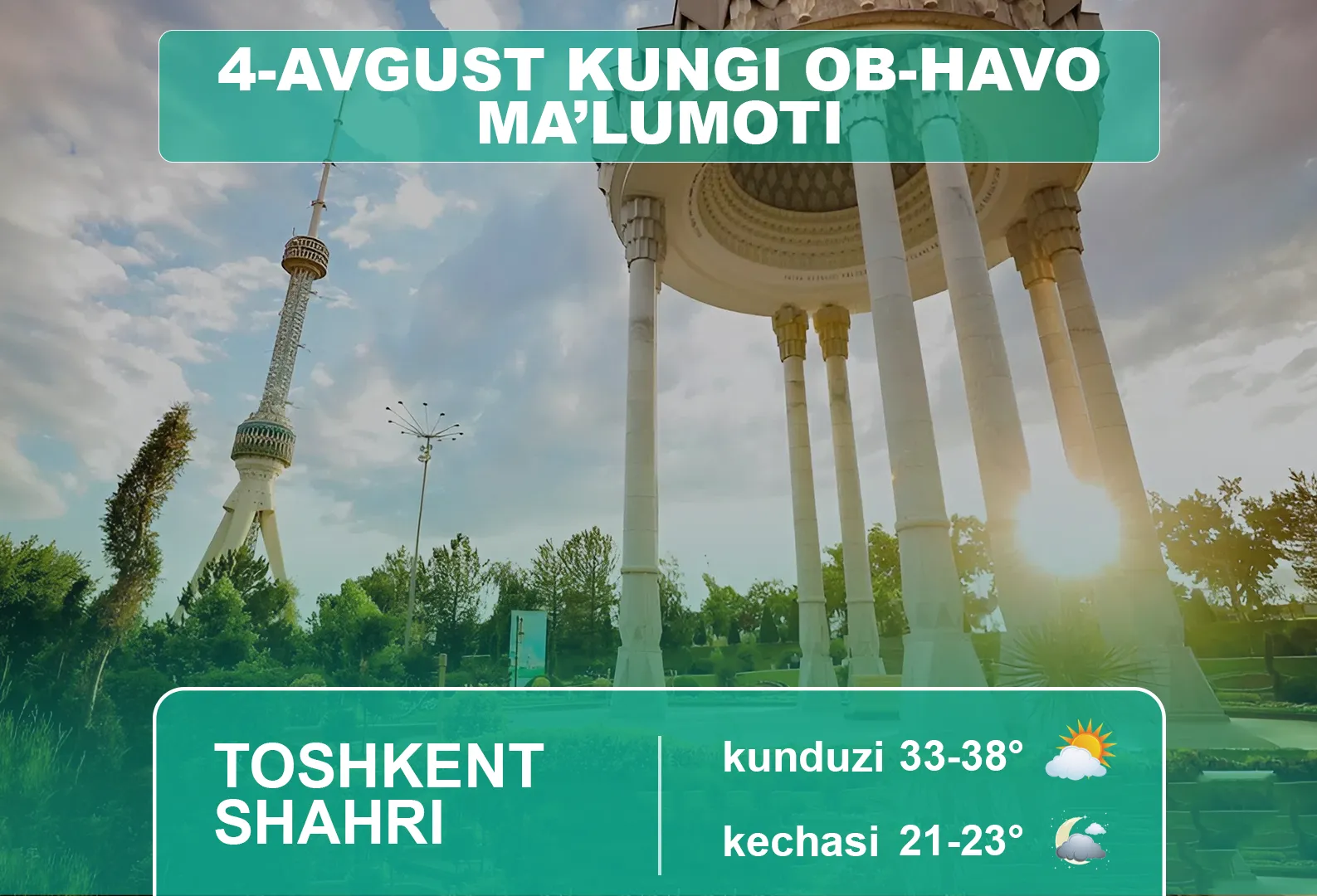 4-avgust kungi ob-havo ma’lumoti