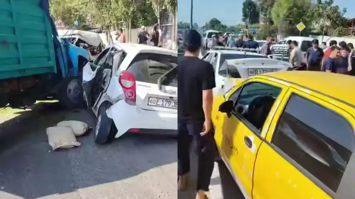 Andijonda yuk mashinasi svetoforda turgan 5 ta avtomobilni urib yubordi