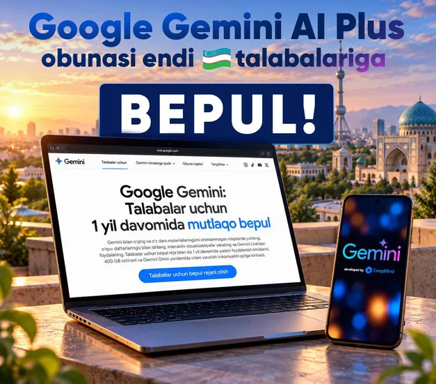 Endi 🇺🇿 O‘zbekistonlik talabalar “Google Gemini AI Plus” obunasini “Aileaders.uz” platformasi orqali BEPUL foydalanishlari mumkin.